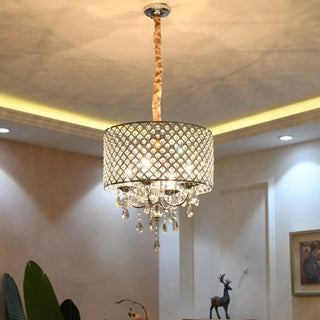 ZOWALA - Crystal Mesh Chrome Living Room Small Drum Chandelier Image - 3