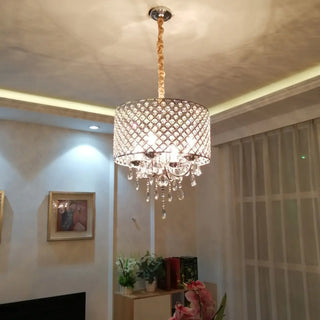 ZOWALA - Crystal Mesh Chrome Living Room Small Drum Chandelier Image - 4