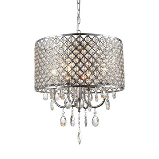 ZOWALA - Crystal Mesh Chrome Living Room Small Drum Chandelier Image - 5