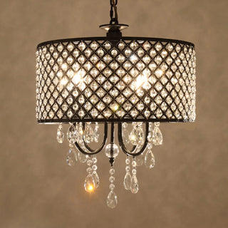 ZOWALA - Crystal Mesh Chrome Living Room Small Drum Chandelier Image - 6