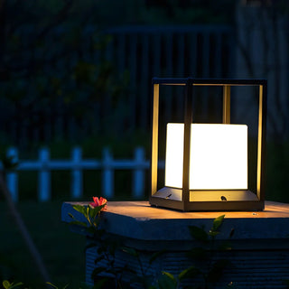 Simple Metal Black Frame Solar Outdoor White Cube Lamp Zawala Image - 13