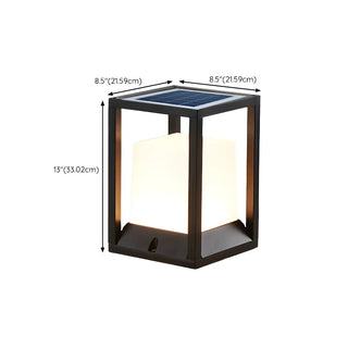 Simple Metal Black Frame Solar Outdoor White Cube Lamp Zawala Image - 15