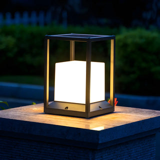 Simple Metal Black Frame Solar Outdoor White Cube Lamp Zawala Image - 4