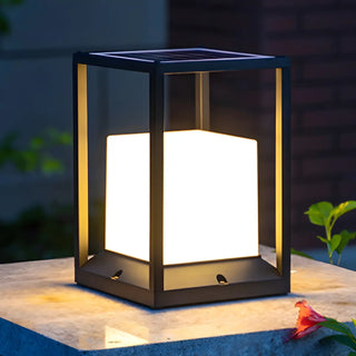 Simple Metal Black Frame Solar Outdoor White Cube Lamp Zawala Image - 7