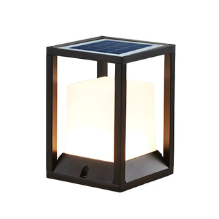 Simple Metal Black Frame Solar Outdoor White Cube Lamp Zawala Image - 8