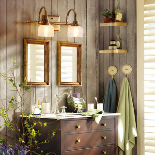Vintage Prismatic Glass 2 Blubs Bathroom Vanity Light Zawala Image - 2