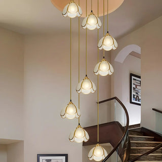 ZOWALA - Elegant Clear Glass Flower Spiral Stairwell Pendant Light Image - 2