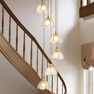 ZOWALA - Elegant Clear Glass Flower Spiral Stairwell Pendant Light Image - 3