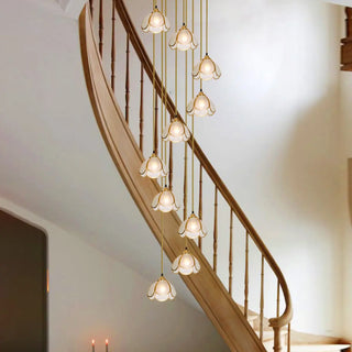 ZOWALA - Elegant Clear Glass Flower Spiral Stairwell Pendant Light Image - 4