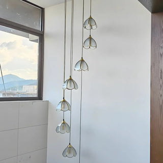 ZOWALA - Elegant Clear Glass Flower Spiral Stairwell Pendant Light Image - 5