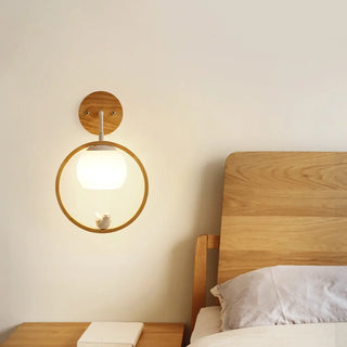 Mini Modern Bird Wood Circular Frame Wall Sconce Zawala Image - 4