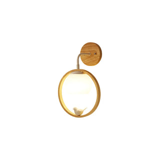 Mini Modern Bird Wood Circular Frame Wall Sconce Zawala Image - 5
