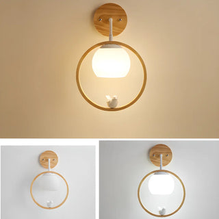 Mini Modern Bird Wood Circular Frame Wall Sconce Zawala Image - 6
