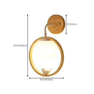 Mini Modern Bird Wood Circular Frame Wall Sconce Zawala #size
