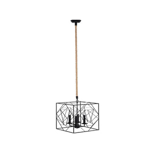 Black Square Rope 4-Light Metal Mini Farmhouse Chandelier Image - 3