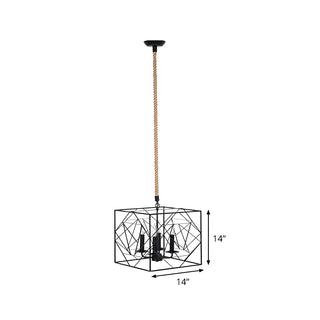 Black Square Rope 4-Light Metal Mini Farmhouse Chandelier #size