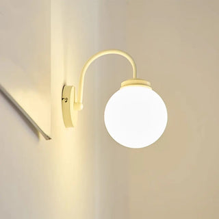 Mini Curved Arm Beige Globe Metal LED Wall Sconce Zawala Image - 1