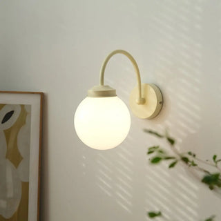 Mini Curved Arm Beige Globe Metal LED Wall Sconce Zawala Image - 2