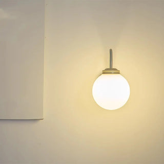 Mini Curved Arm Beige Globe Metal LED Wall Sconce Zawala Image - 3
