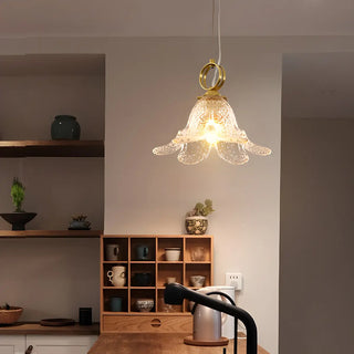 ZOWALA - Modern Bedroom Gold Clear Glass Flower Pendant Light Image - 1