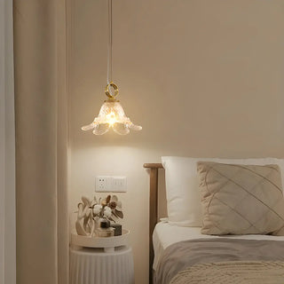 ZOWALA - Modern Bedroom Gold Clear Glass Flower Pendant Light Image - 2