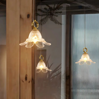 ZOWALA - Modern Bedroom Gold Clear Glass Flower Pendant Light Image - 3