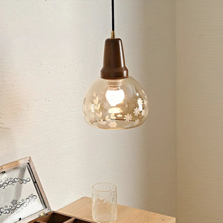 ZOWALA - Modern Walnut Clear Glass Dome Flower Mini Pendant Light Image - 2
