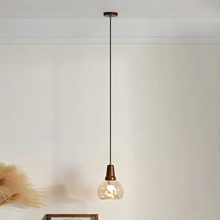 ZOWALA - Modern Walnut Clear Glass Dome Flower Mini Pendant Light Image - 3