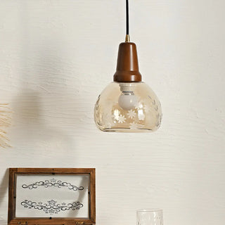 ZOWALA - Modern Walnut Clear Glass Dome Flower Mini Pendant Light Image - 5