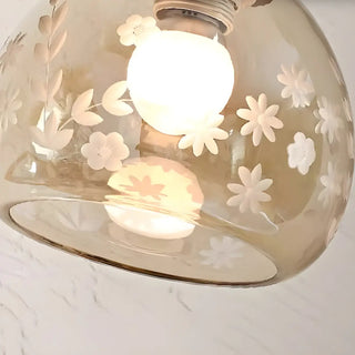 ZOWALA - Modern Walnut Clear Glass Dome Flower Mini Pendant Light Image - 8