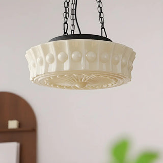 White Glass Chain Adjustable Height Mini Drum Chandelier Image - 1