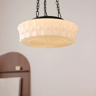 White Glass Chain Adjustable Height Mini Drum Chandelier Image - 2
