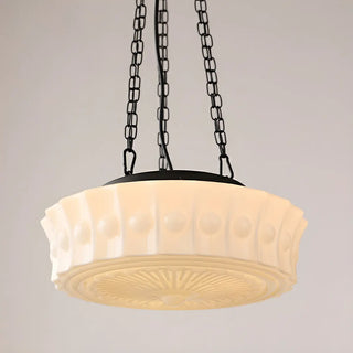 White Glass Chain Adjustable Height Mini Drum Chandelier Image - 8