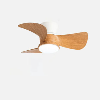 Mini Wooden 3-Blade Flush Ceiling Fan with LED Light Zawala Image - 11
