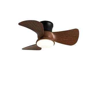 Mini Wooden 3-Blade Flush Ceiling Fan with LED Light Zawala Image - 12