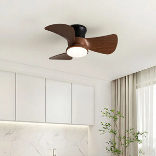 Mini Wooden 3-Blade Flush Ceiling Fan with LED Light Zawala Image - 2