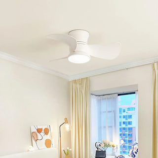 Mini Wooden 3-Blade Flush Ceiling Fan with LED Light Zawala Image - 3