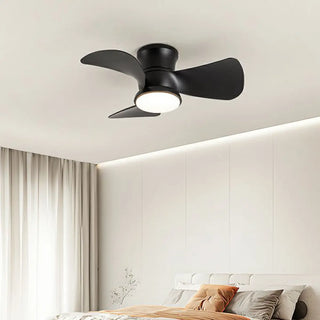 Mini Wooden 3-Blade Flush Ceiling Fan with LED Light Zawala Image - 4