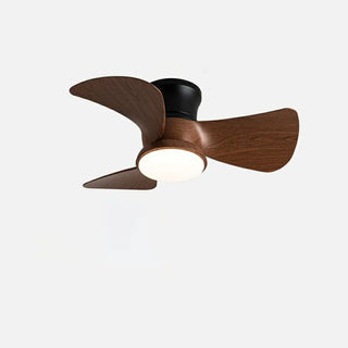 Mini Wooden 3-Blade Flush Ceiling Fan with LED Light Zawala Image - 5