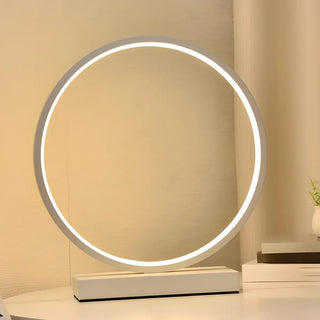 White Minimalism Circular LED Metal Frame Table Lamp Zawala Image - 1