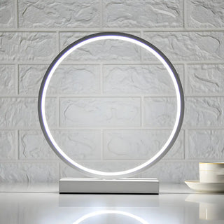 White Minimalism Circular LED Metal Frame Table Lamp Zawala Image - 11