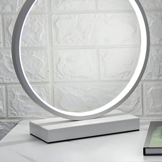 White Minimalism Circular LED Metal Frame Table Lamp Zawala Image - 12