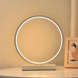White Minimalism Circular LED Metal Frame Table Lamp Zawala Image - 2