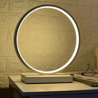 White Minimalism Circular LED Metal Frame Table Lamp Zawala Image - 3