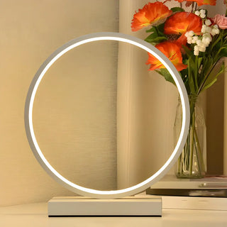 White Minimalism Circular LED Metal Frame Table Lamp Zawala Image - 4