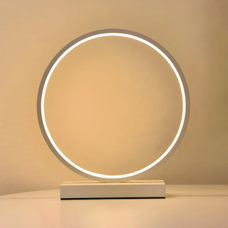 White Minimalism Circular LED Metal Frame Table Lamp Zawala Image - 5