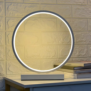 White Minimalism Circular LED Metal Frame Table Lamp Zawala Image - 6