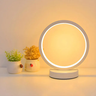 White Minimalism Circular LED Metal Frame Table Lamp Zawala Image - 8