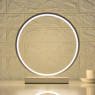 White Minimalism Circular LED Metal Frame Table Lamp Zawala Image - 9