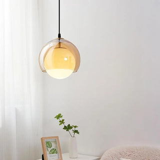 ZOWALA - Minimalist Amber Glass White Globe Living Room Pendant Light Image - 1